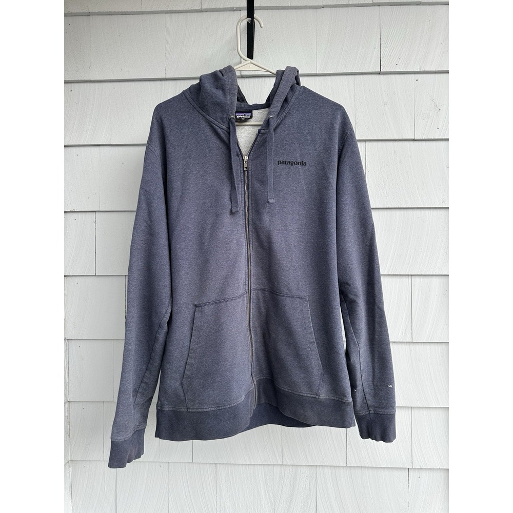 Patagonia Full Zip Hoodie Gray Logo Sweatshirt Men's Large Distressed - Picture 3 of 6